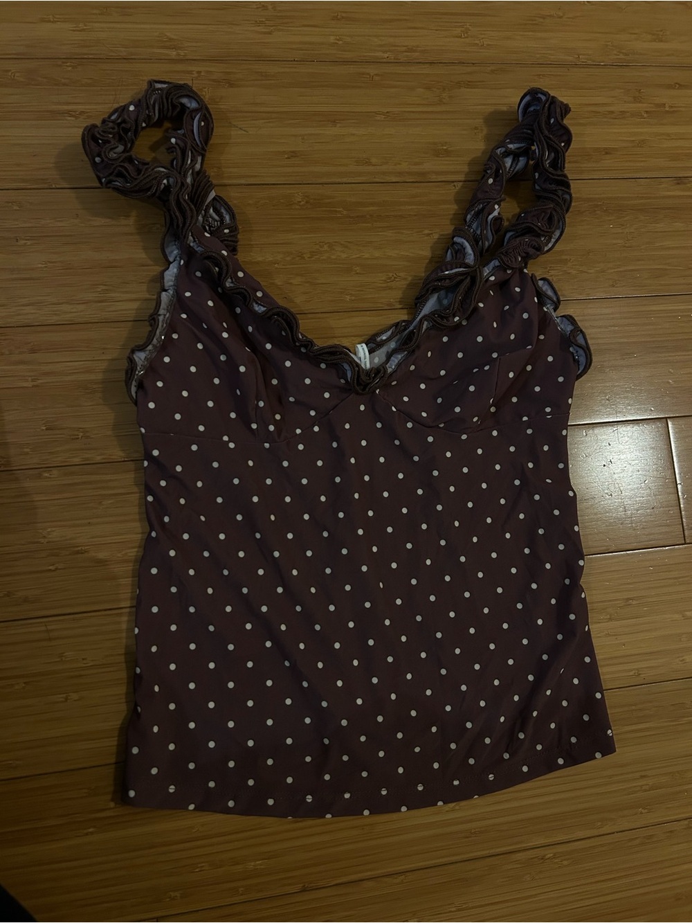 Urban Outfitters Brown Polka Dot Ruffle Strap Tank